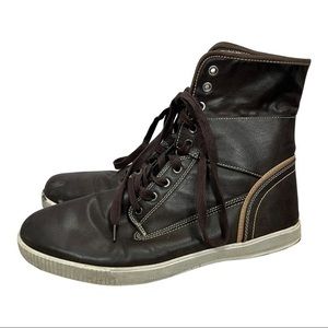 Unionbay Men’s Brown Faux Leather Faux Fur Lined Lace Up High Top Sneakers Boots